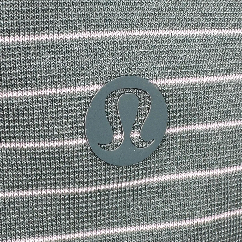 Lululemon Evolution Polo Shirt Mens Medium Sage Green Striped Short Sleeve Golf